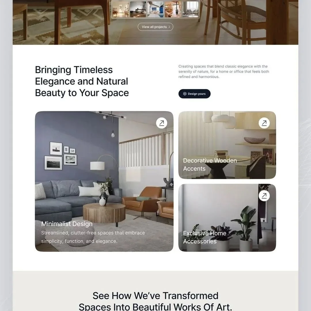 Interior design service highlights with minimalist layout and decorative accents

                    